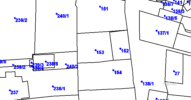 Parcela st. 153 v KÚ Mohelnice, Katastrální mapa