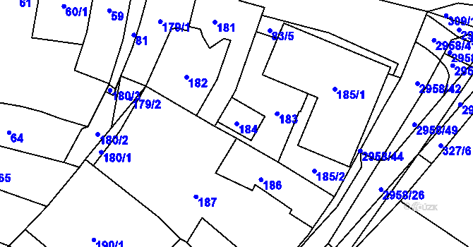 Parcela st. 184 v KÚ Mohelnice, Katastrální mapa