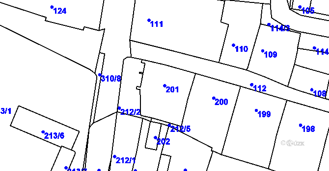 Parcela st. 201 v KÚ Mohelnice, Katastrální mapa