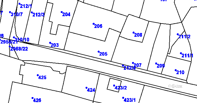 Parcela st. 205 v KÚ Mohelnice, Katastrální mapa
