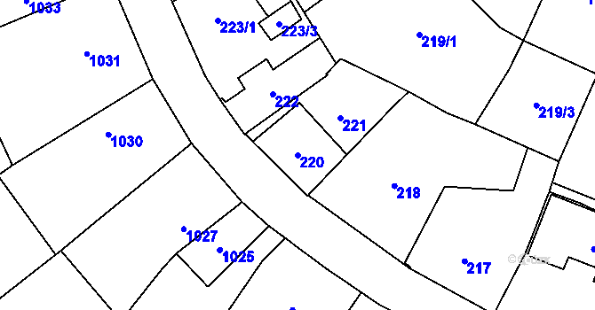 Parcela st. 220 v KÚ Mohelnice, Katastrální mapa