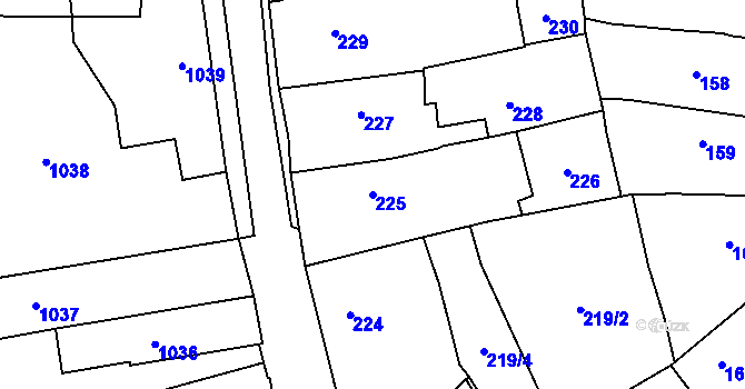 Parcela st. 225 v KÚ Mohelnice, Katastrální mapa