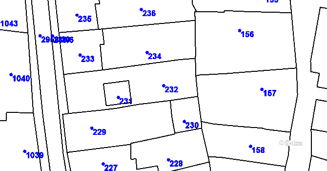 Parcela st. 232 v KÚ Mohelnice, Katastrální mapa