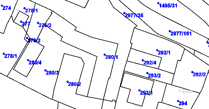 Parcela st. 280/1 v KÚ Mohelnice, Katastrální mapa