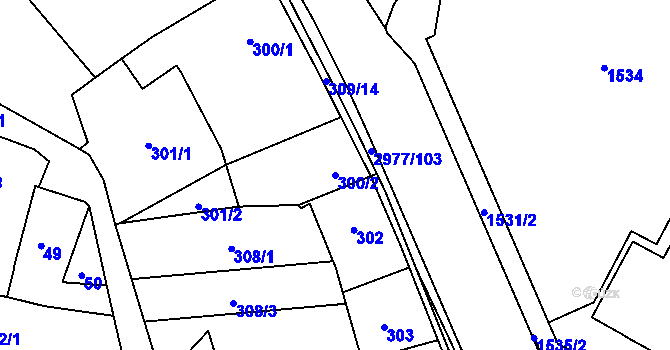 Parcela st. 300/2 v KÚ Mohelnice, Katastrální mapa