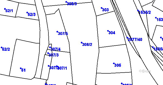 Parcela st. 308/2 v KÚ Mohelnice, Katastrální mapa