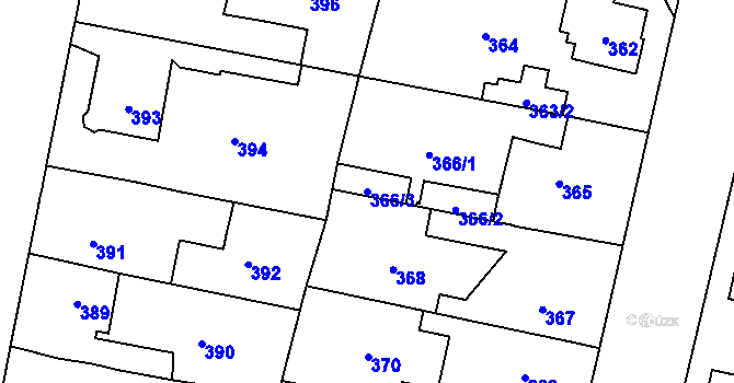 Parcela st. 366/3 v KÚ Mohelnice, Katastrální mapa