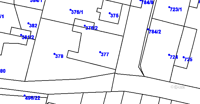 Parcela st. 377 v KÚ Mohelnice, Katastrální mapa