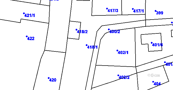 Parcela st. 418/1 v KÚ Mohelnice, Katastrální mapa
