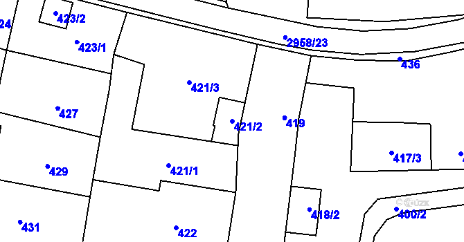 Parcela st. 421/2 v KÚ Mohelnice, Katastrální mapa