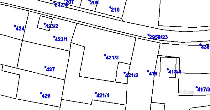 Parcela st. 421/3 v KÚ Mohelnice, Katastrální mapa