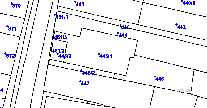 Parcela st. 445/1 v KÚ Mohelnice, Katastrální mapa
