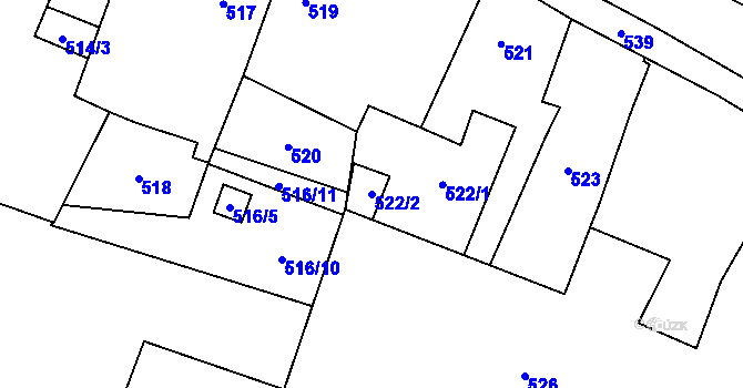 Parcela st. 522/2 v KÚ Mohelnice, Katastrální mapa