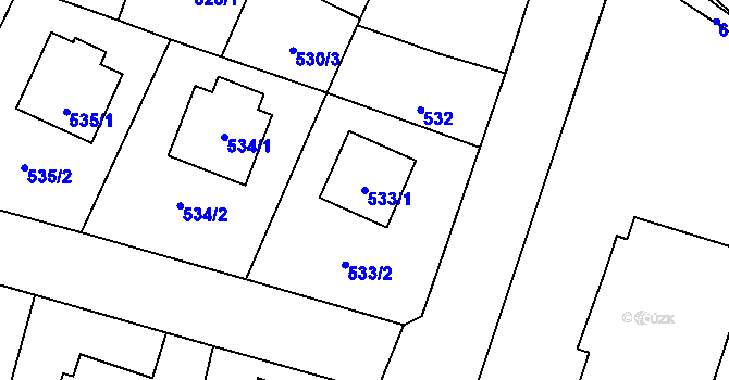 Parcela st. 533/1 v KÚ Mohelnice, Katastrální mapa