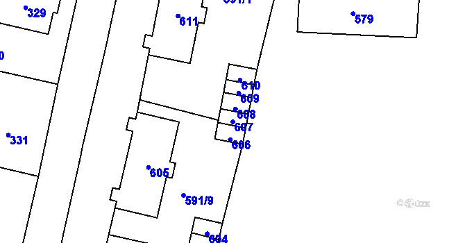 Parcela st. 607 v KÚ Mohelnice, Katastrální mapa