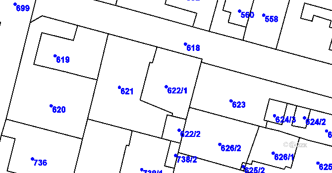 Parcela st. 622/1 v KÚ Mohelnice, Katastrální mapa