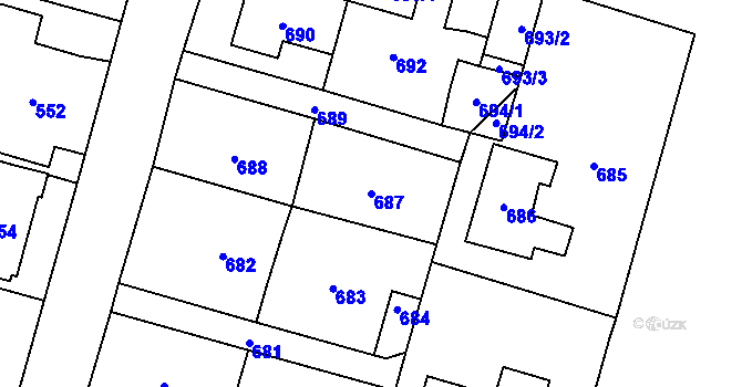 Parcela st. 687 v KÚ Mohelnice, Katastrální mapa