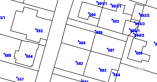 Parcela st. 688 v KÚ Mohelnice, Katastrální mapa