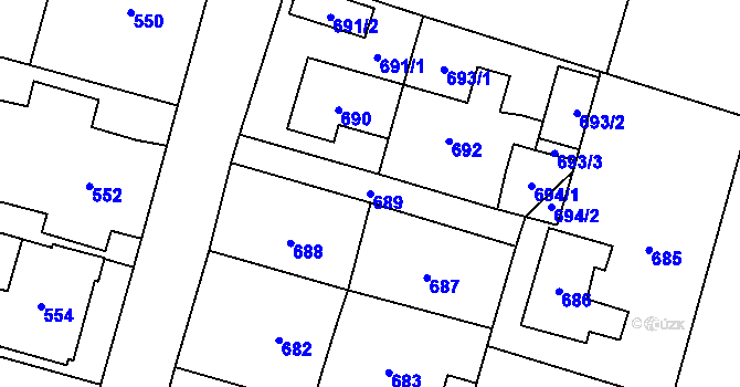 Parcela st. 689 v KÚ Mohelnice, Katastrální mapa