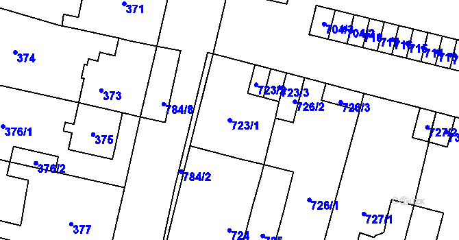 Parcela st. 723/1 v KÚ Mohelnice, Katastrální mapa