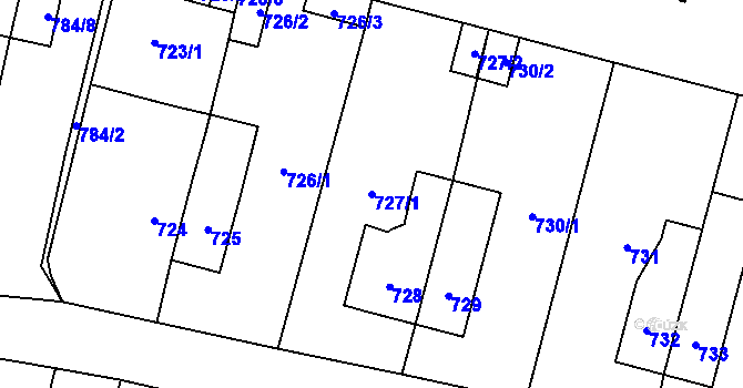 Parcela st. 727/1 v KÚ Mohelnice, Katastrální mapa