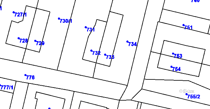 Parcela st. 733 v KÚ Mohelnice, Katastrální mapa