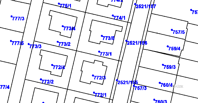 Parcela st. 773/1 v KÚ Mohelnice, Katastrální mapa