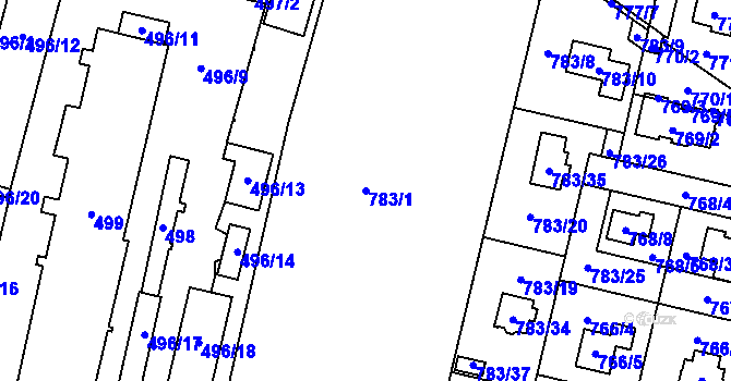 Parcela st. 783/1 v KÚ Mohelnice, Katastrální mapa