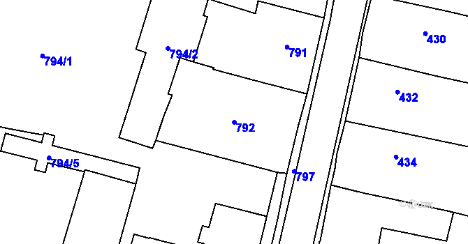 Parcela st. 792 v KÚ Mohelnice, Katastrální mapa