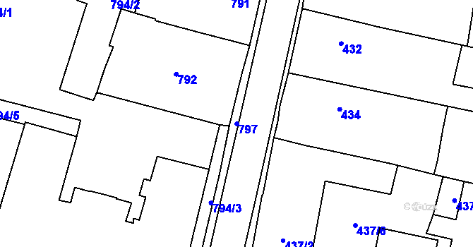 Parcela st. 797 v KÚ Mohelnice, Katastrální mapa