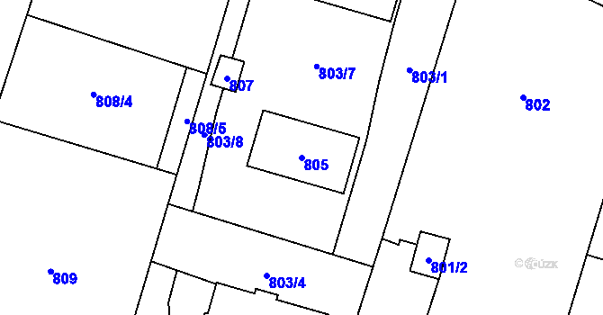 Parcela st. 805 v KÚ Mohelnice, Katastrální mapa