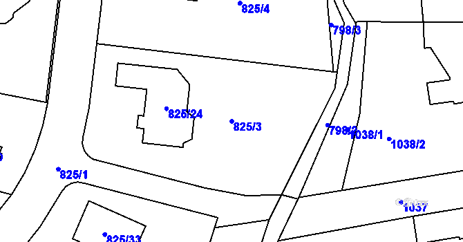 Parcela st. 825/3 v KÚ Mohelnice, Katastrální mapa