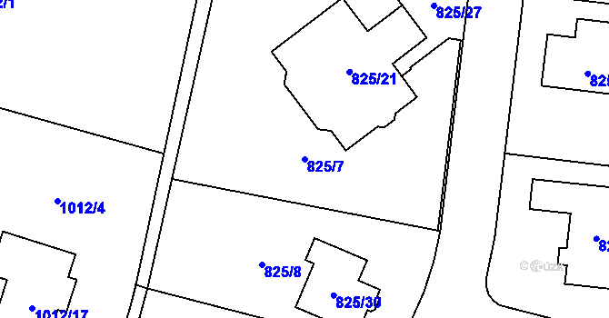 Parcela st. 825/7 v KÚ Mohelnice, Katastrální mapa