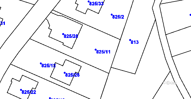 Parcela st. 825/11 v KÚ Mohelnice, Katastrální mapa