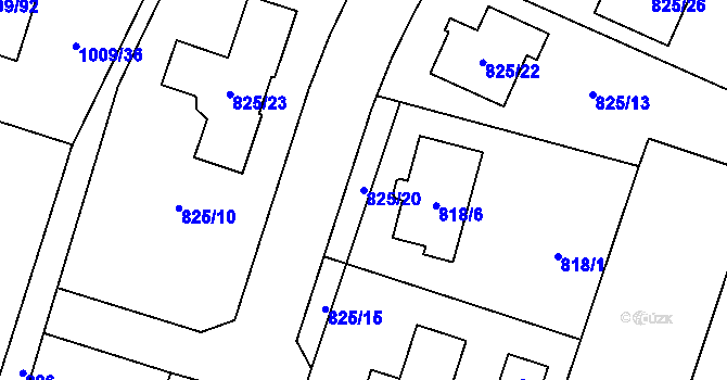 Parcela st. 825/20 v KÚ Mohelnice, Katastrální mapa