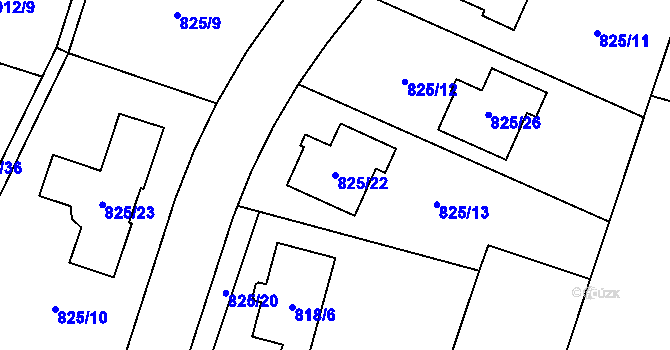 Parcela st. 825/22 v KÚ Mohelnice, Katastrální mapa