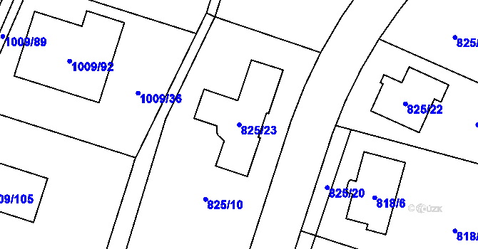 Parcela st. 825/23 v KÚ Mohelnice, Katastrální mapa