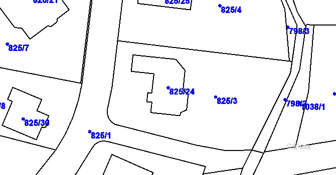 Parcela st. 825/24 v KÚ Mohelnice, Katastrální mapa