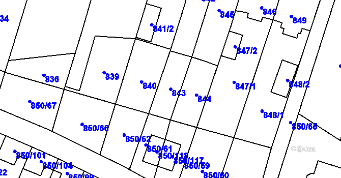 Parcela st. 843 v KÚ Mohelnice, Katastrální mapa