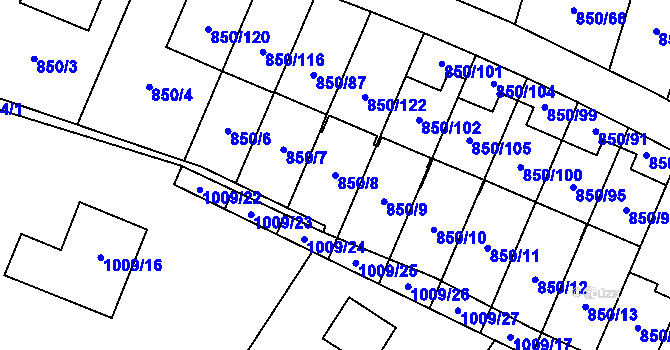 Parcela st. 850/8 v KÚ Mohelnice, Katastrální mapa