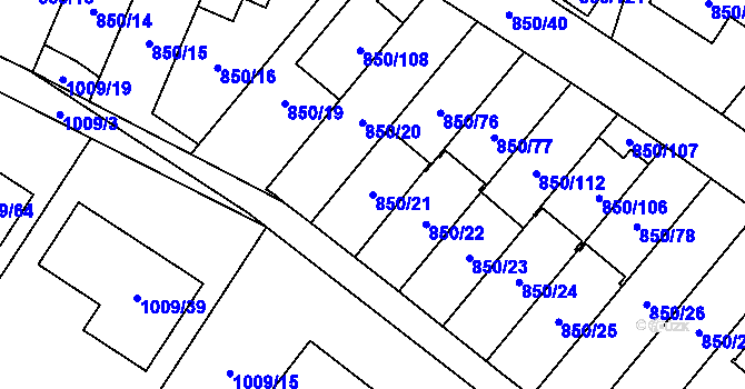 Parcela st. 850/21 v KÚ Mohelnice, Katastrální mapa