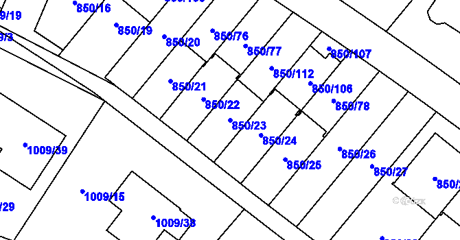 Parcela st. 850/23 v KÚ Mohelnice, Katastrální mapa