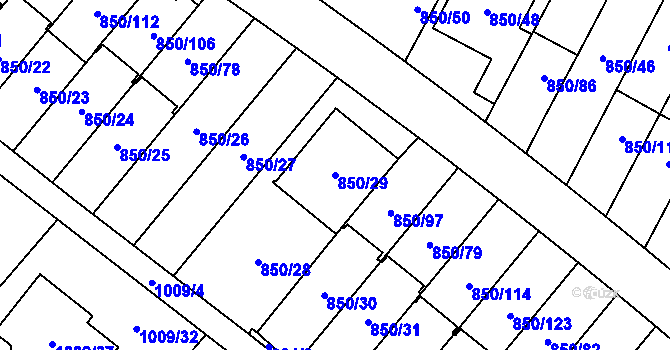 Parcela st. 850/29 v KÚ Mohelnice, Katastrální mapa