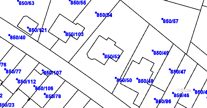 Parcela st. 850/52 v KÚ Mohelnice, Katastrální mapa