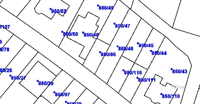 Parcela st. 850/86 v KÚ Mohelnice, Katastrální mapa