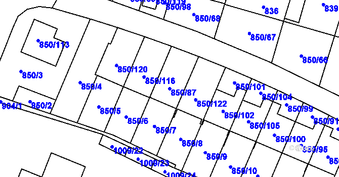 Parcela st. 850/87 v KÚ Mohelnice, Katastrální mapa