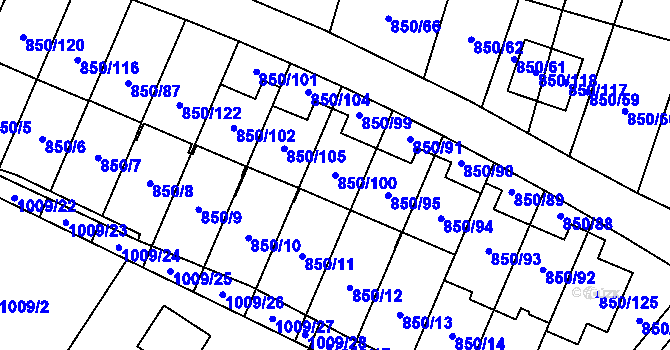 Parcela st. 850/100 v KÚ Mohelnice, Katastrální mapa