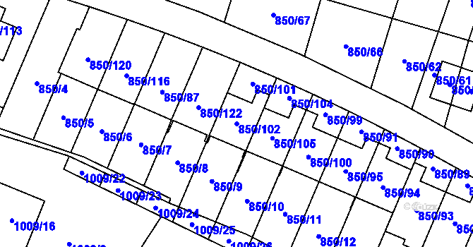 Parcela st. 850/102 v KÚ Mohelnice, Katastrální mapa