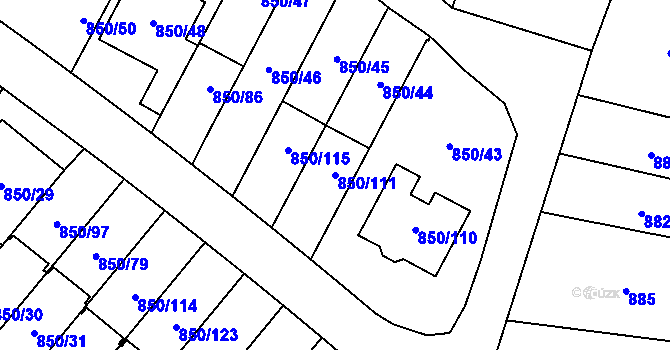 Parcela st. 850/111 v KÚ Mohelnice, Katastrální mapa