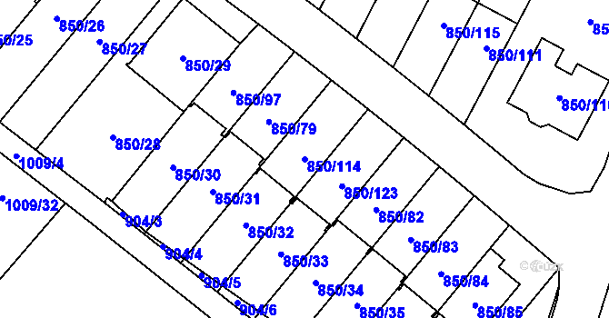 Parcela st. 850/114 v KÚ Mohelnice, Katastrální mapa
